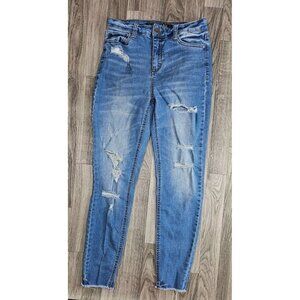 (3/$35)‎ Tinseltown Size 7 Distressed Fringe Hem Whiskered Denim Blue Jeans